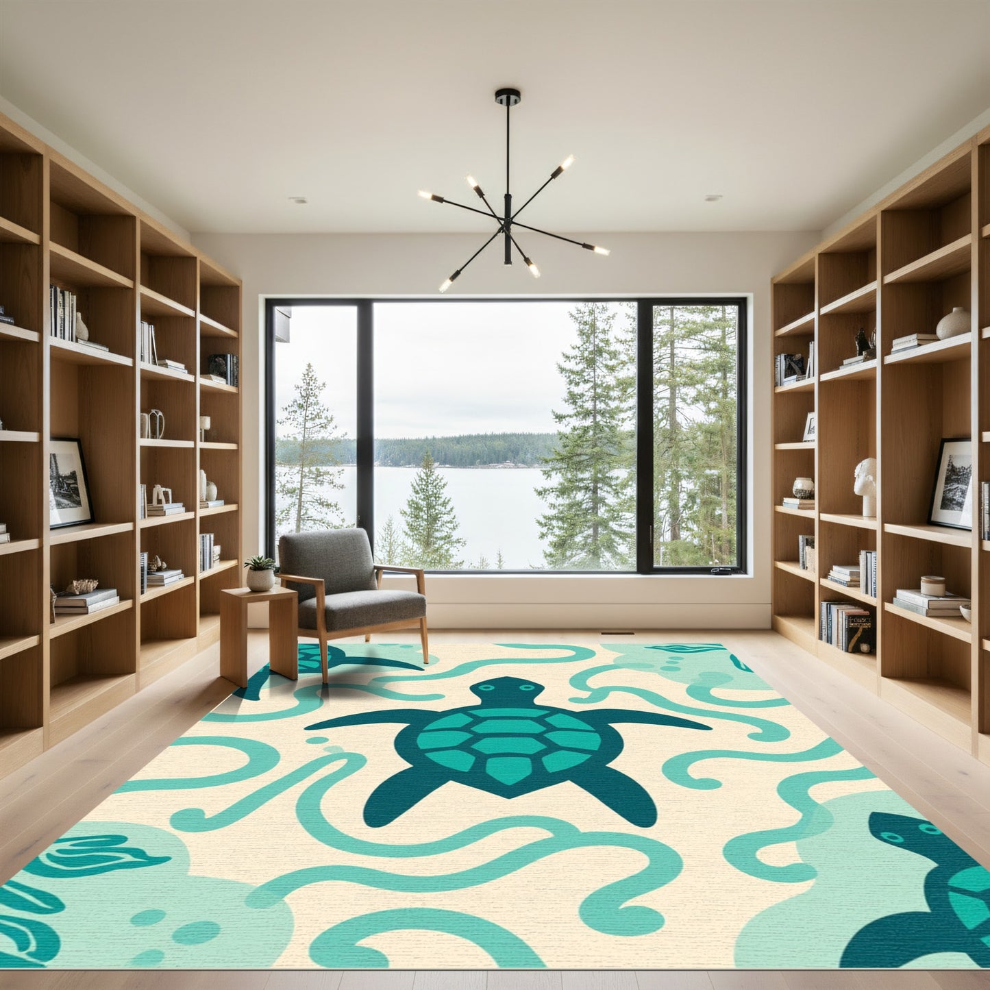 Teal Sea Turtle Ocean Swirl Rug