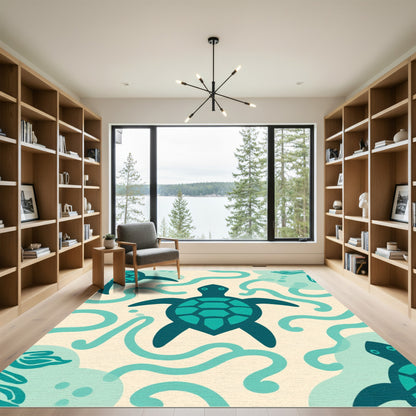 Teal Sea Turtle Ocean Swirl Rug