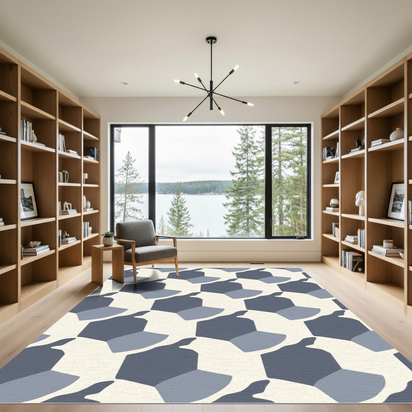 Geometric Blue Hexagon Tessellation Rug
