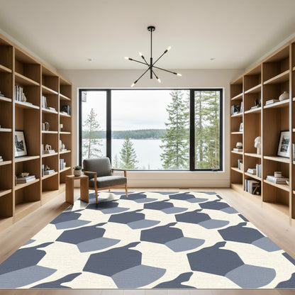 Geometric Blue Hexagon Tessellation Rug