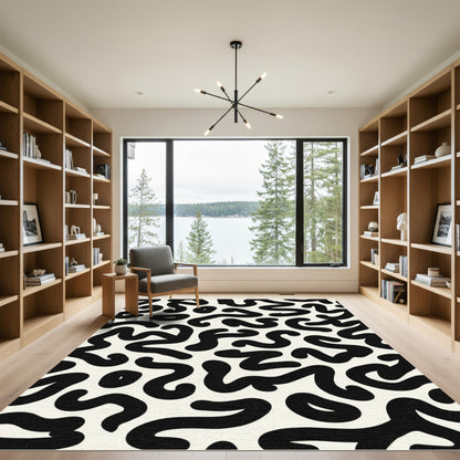 Black Cream Organic Swirls Rug