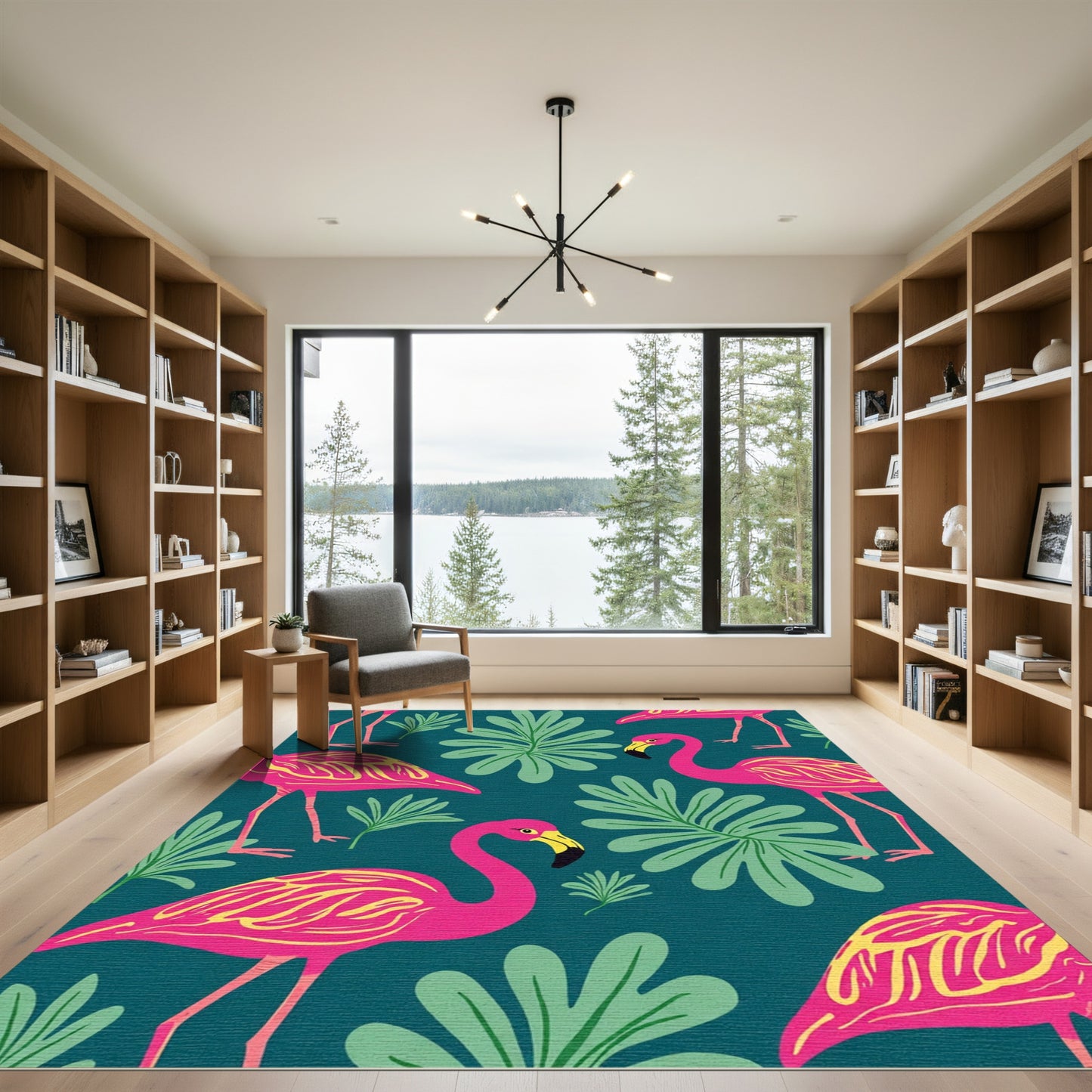 Hot Pink Flamingo Tropical Foliage Rug