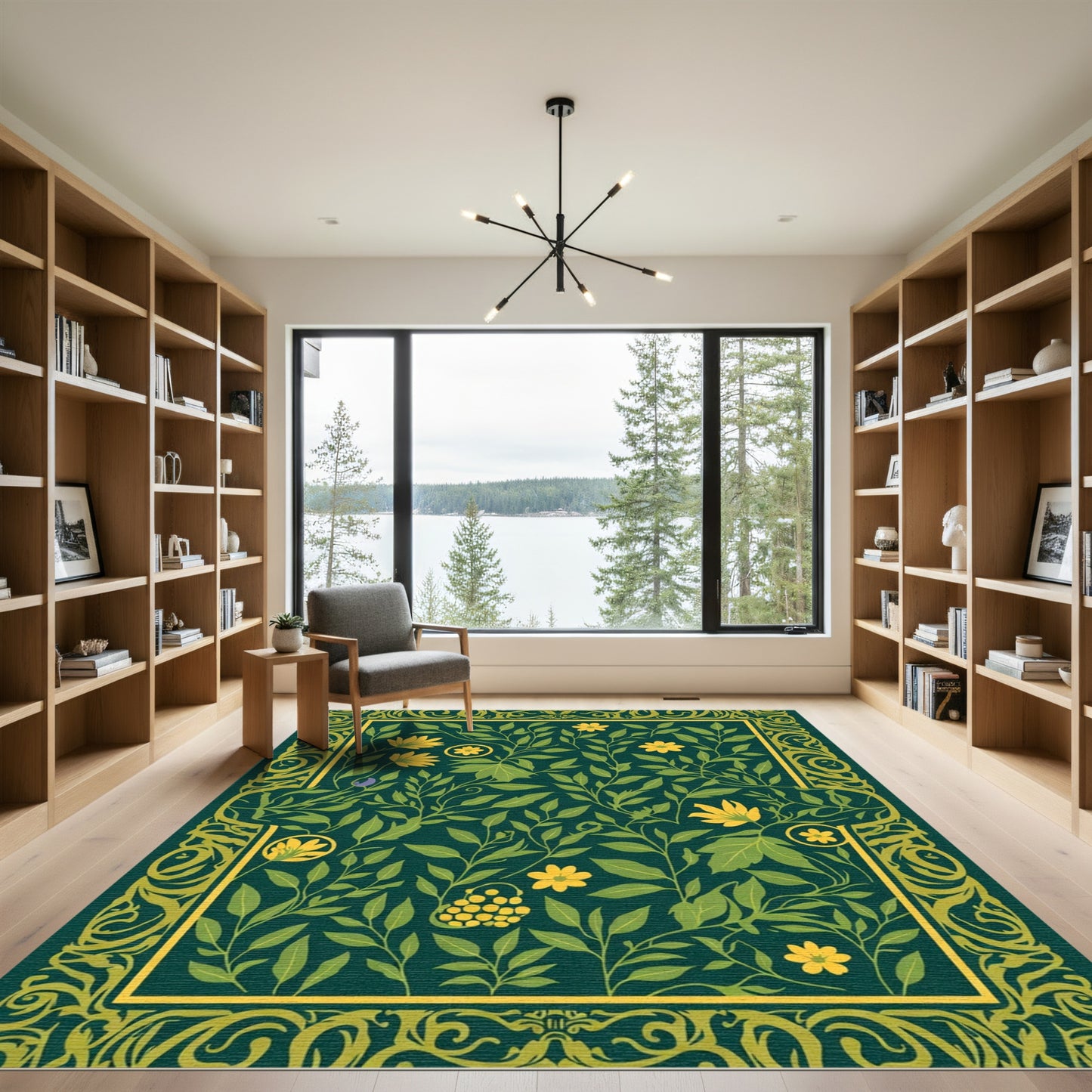 Dark Green Yellow Floral Vine Embrace Rug