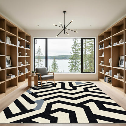 Black Cream Geometric Maze Rug
