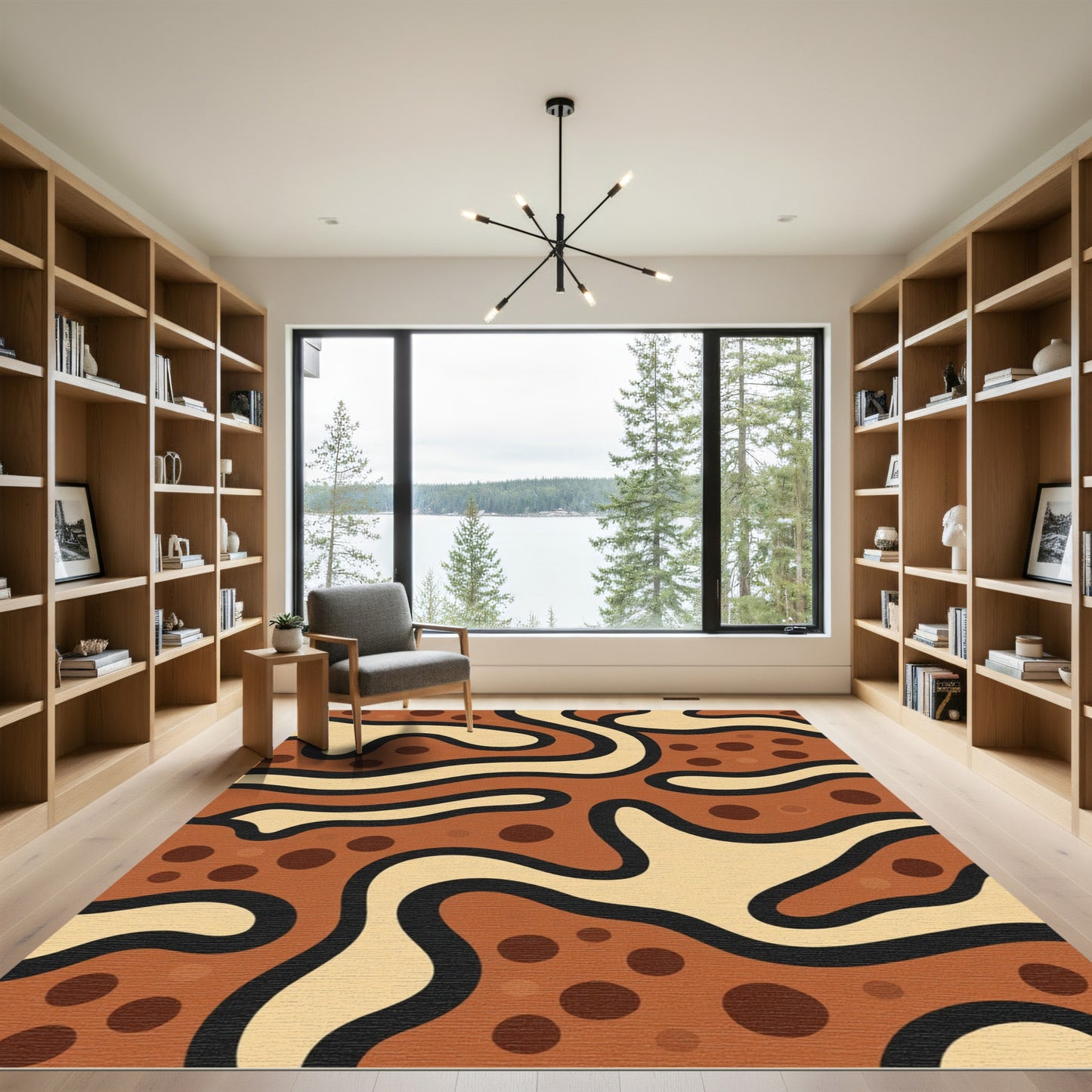 Earthy Waves and Dots Abstract Rug