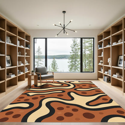 Earthy Waves and Dots Abstract Rug