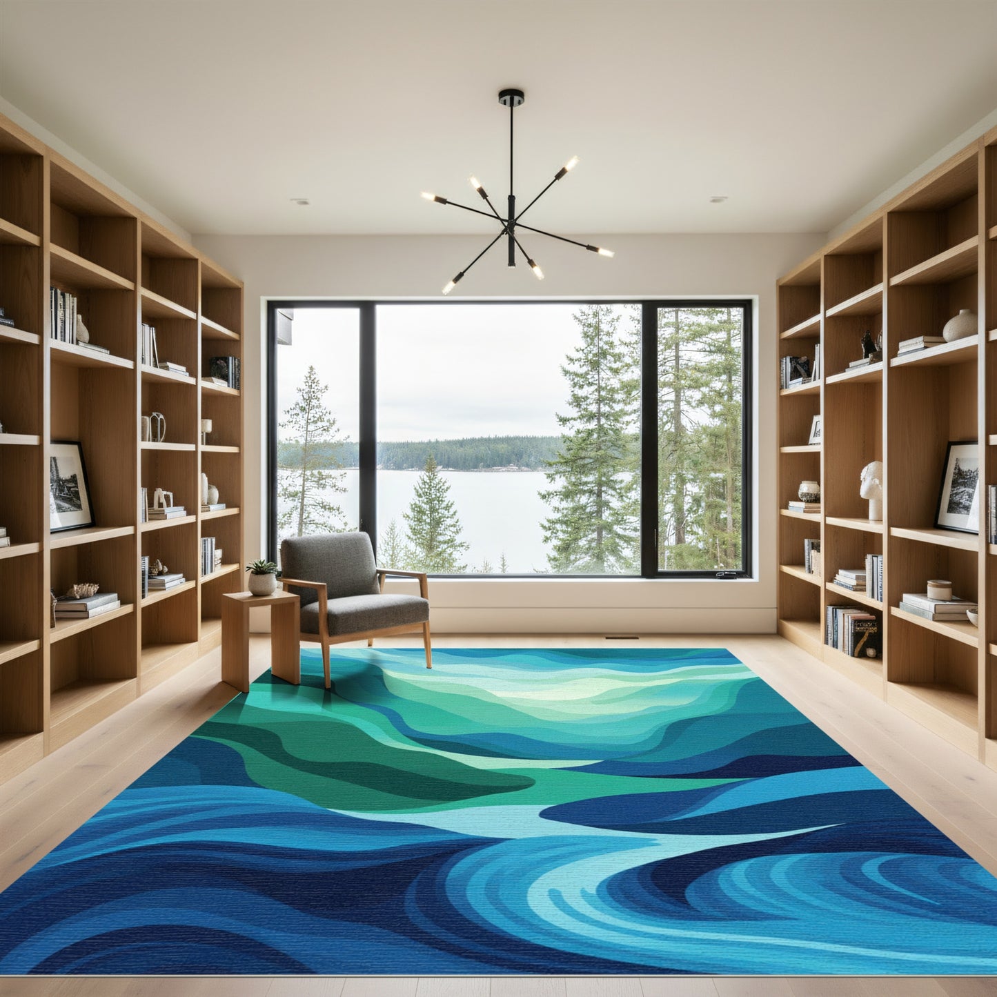 Oceanic Cool Tone Layered Waves Rug