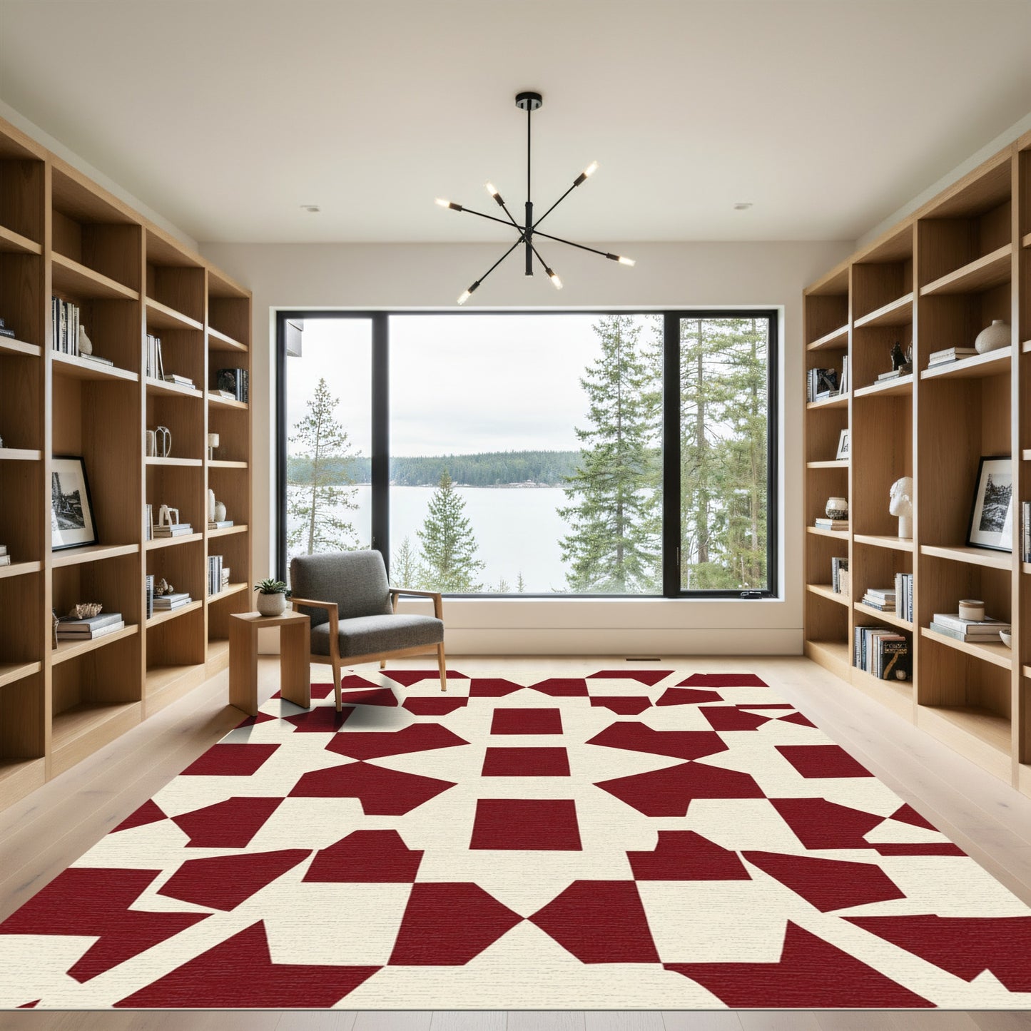 Crimson Abstract Geometric Composition Rug