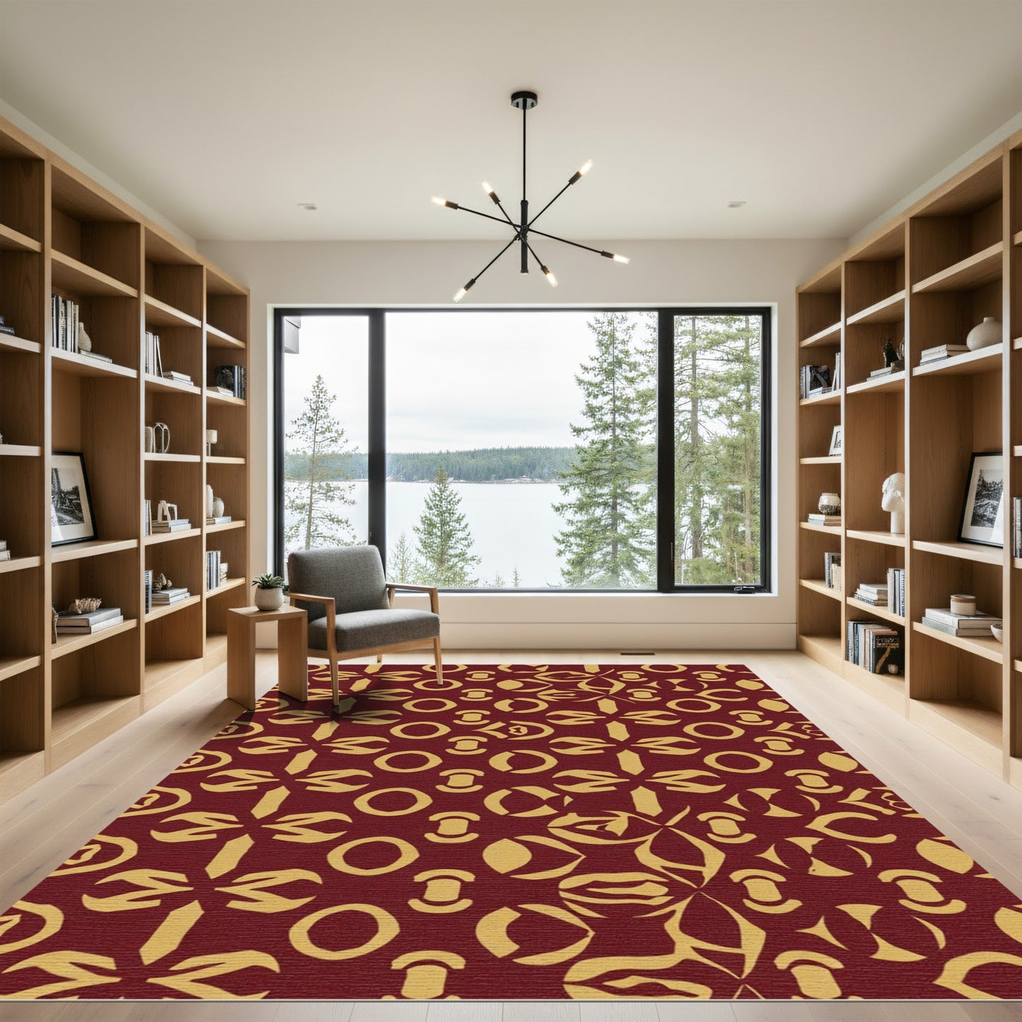 Crimson Gold Abstract Starburst Medallion Rug