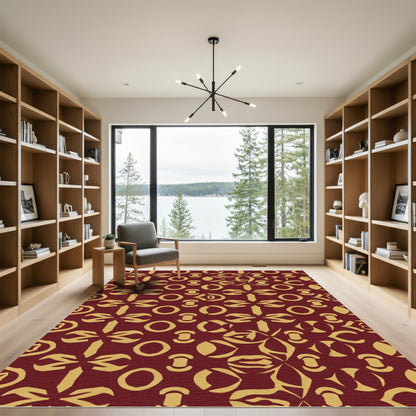 Crimson Gold Abstract Starburst Medallion Rug