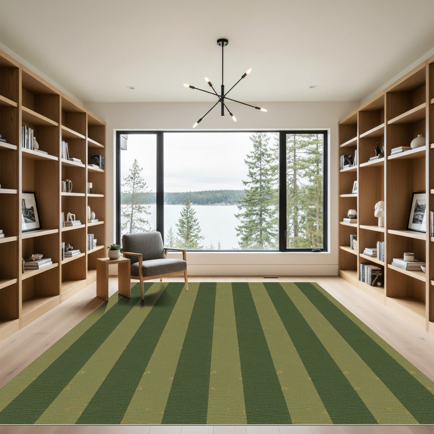 Earthy Green Stripe Texture Rug