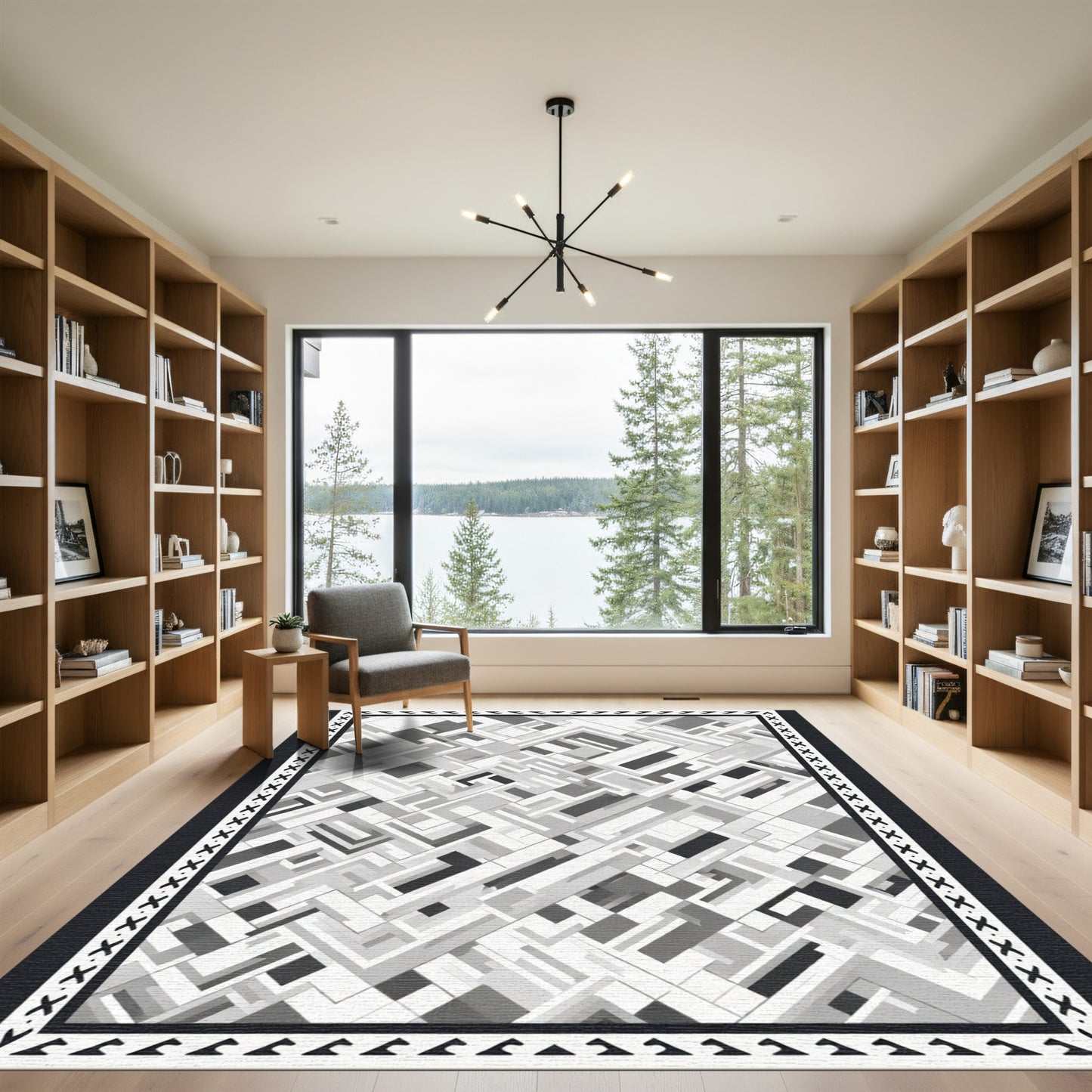 Monochromatic Abstract Geometric Maze Rug
