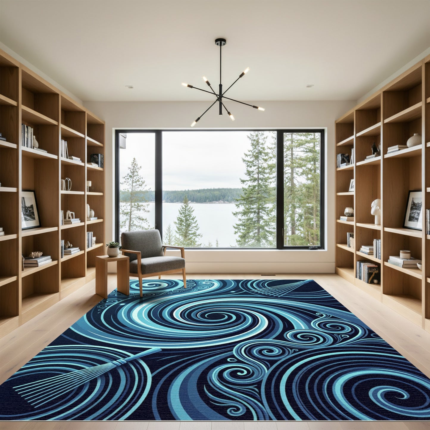Deep Blue Swirling Abstract Lines Rug