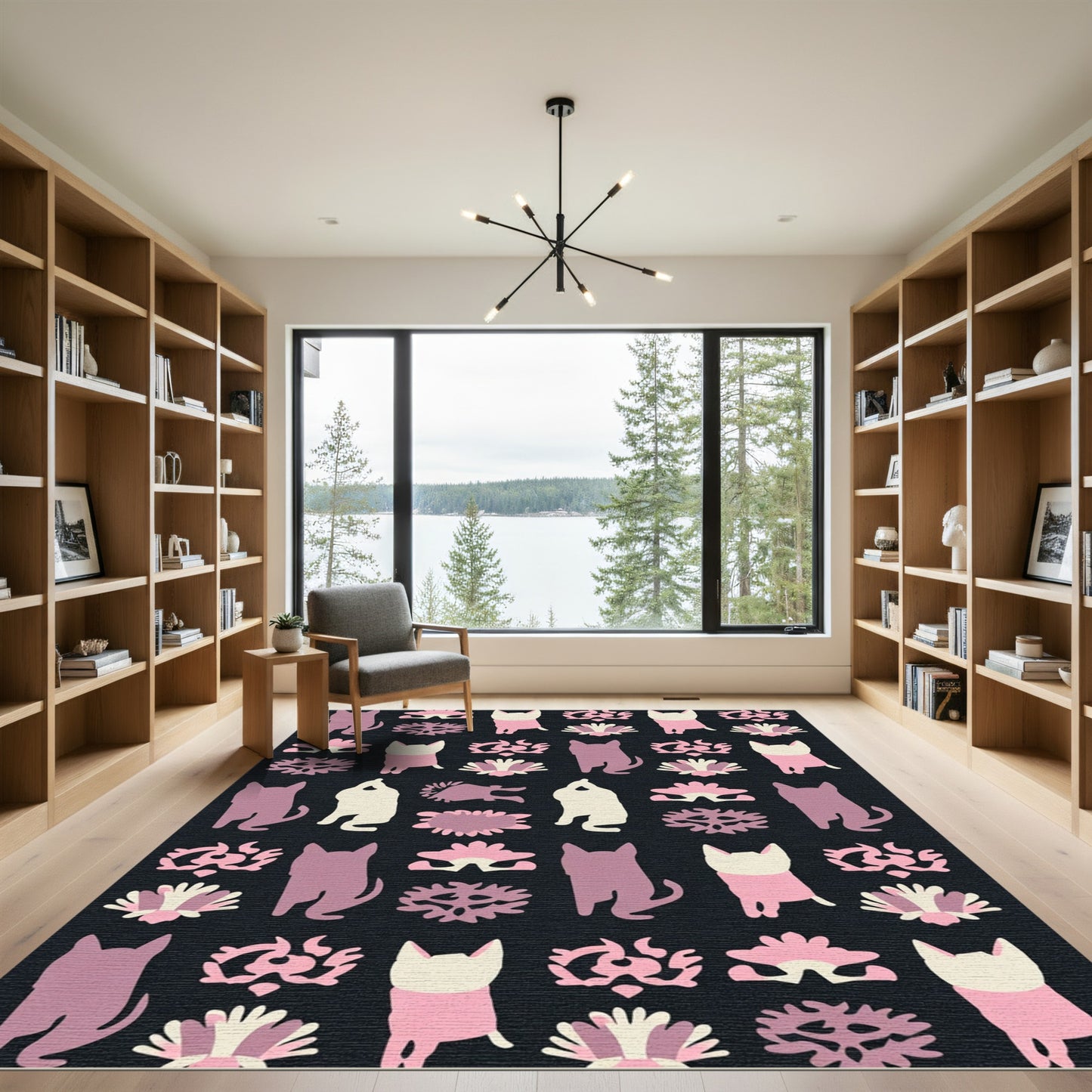 Pink Cream Dog Floral Repeating Rug