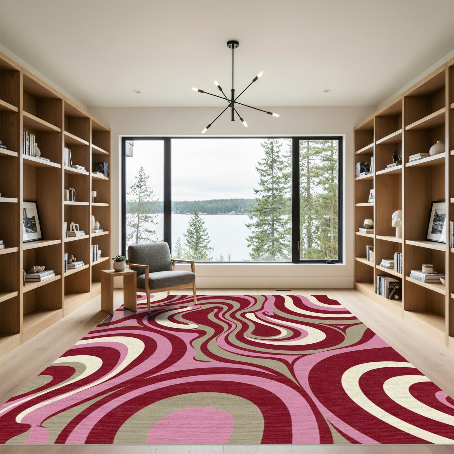 Burgundy Pink Swirl Abstract Composition Rug