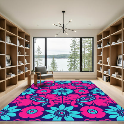 Vibrant Floral Symmetry Midnight Rug