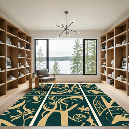 Deep Teal Elegant Calligraphy Swirls Rug