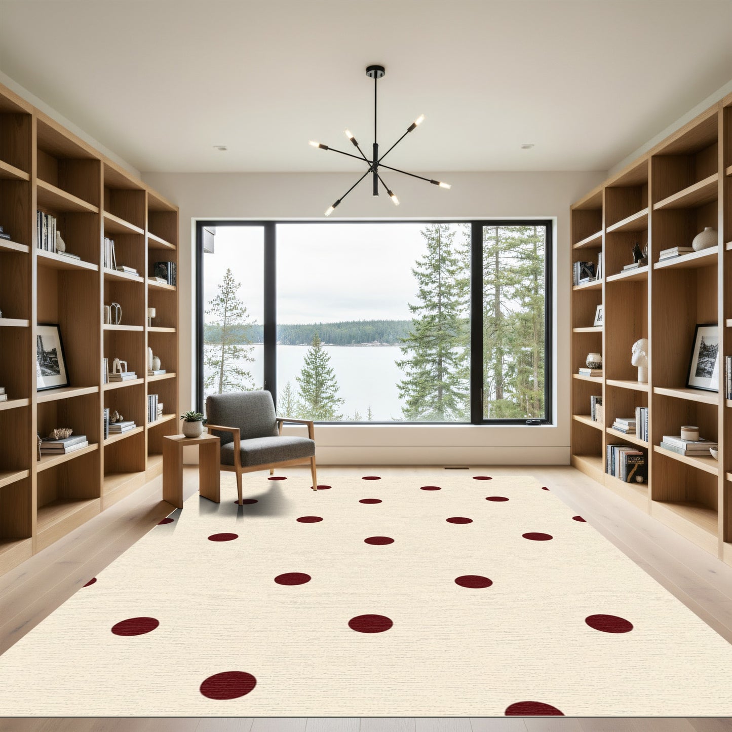 Cream Maroon Polka Dot Scatter Rug