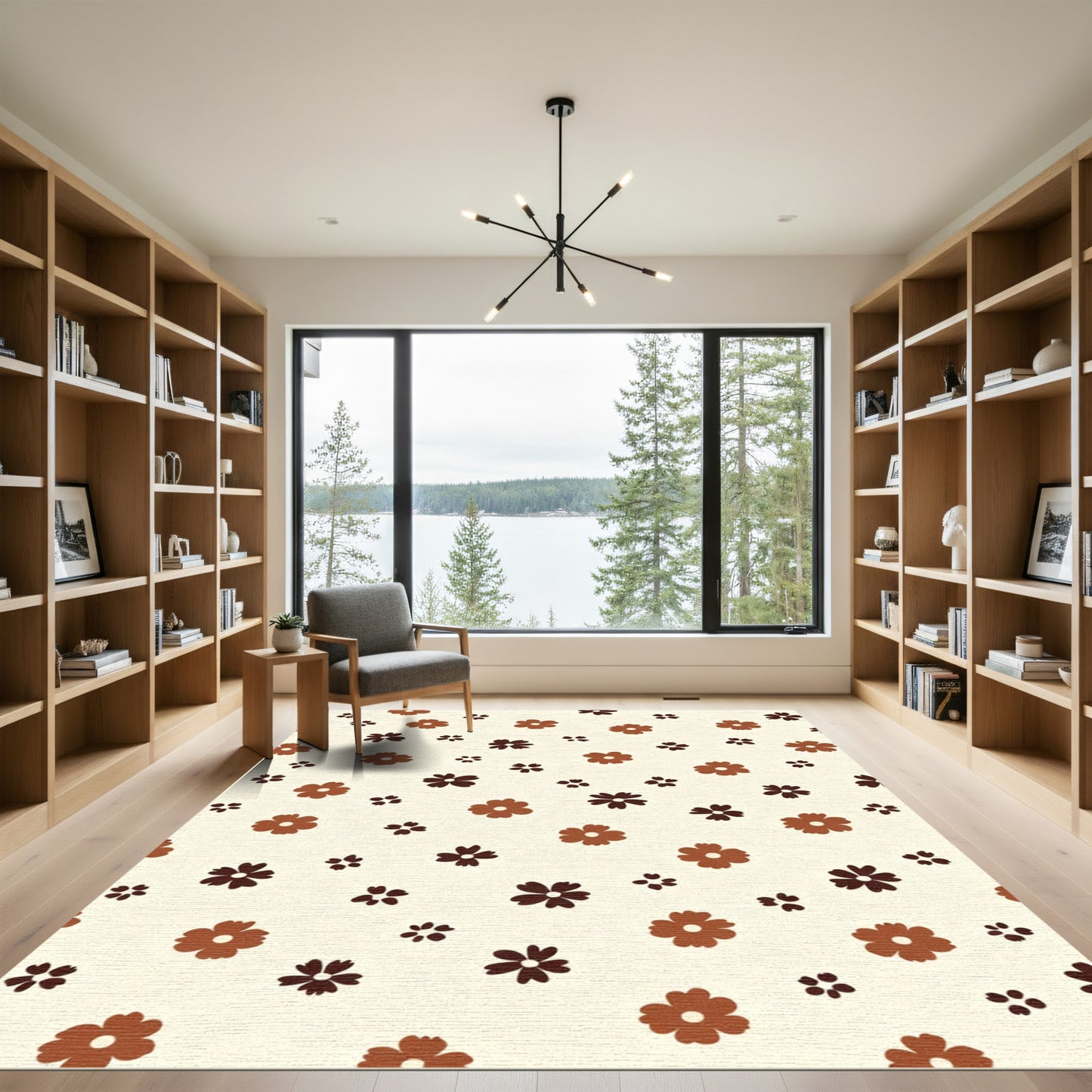 Brown Floral Scatter In Cream Rug