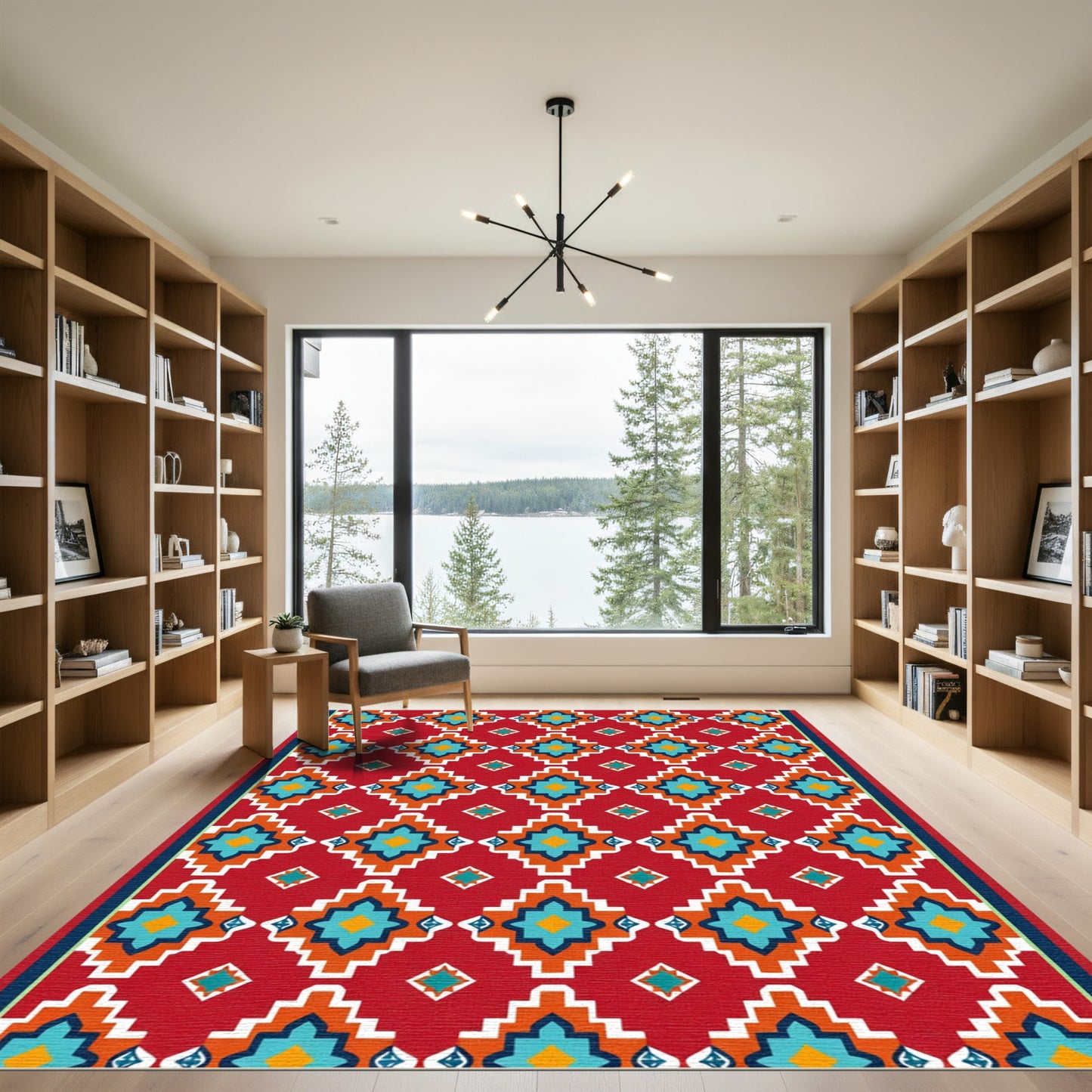 Crimson Ethnic Geometric Medallion Rug