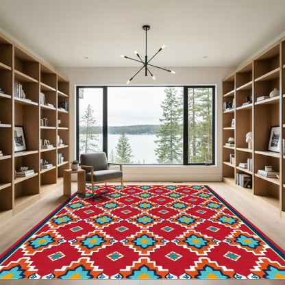 Crimson Ethnic Geometric Medallion Rug