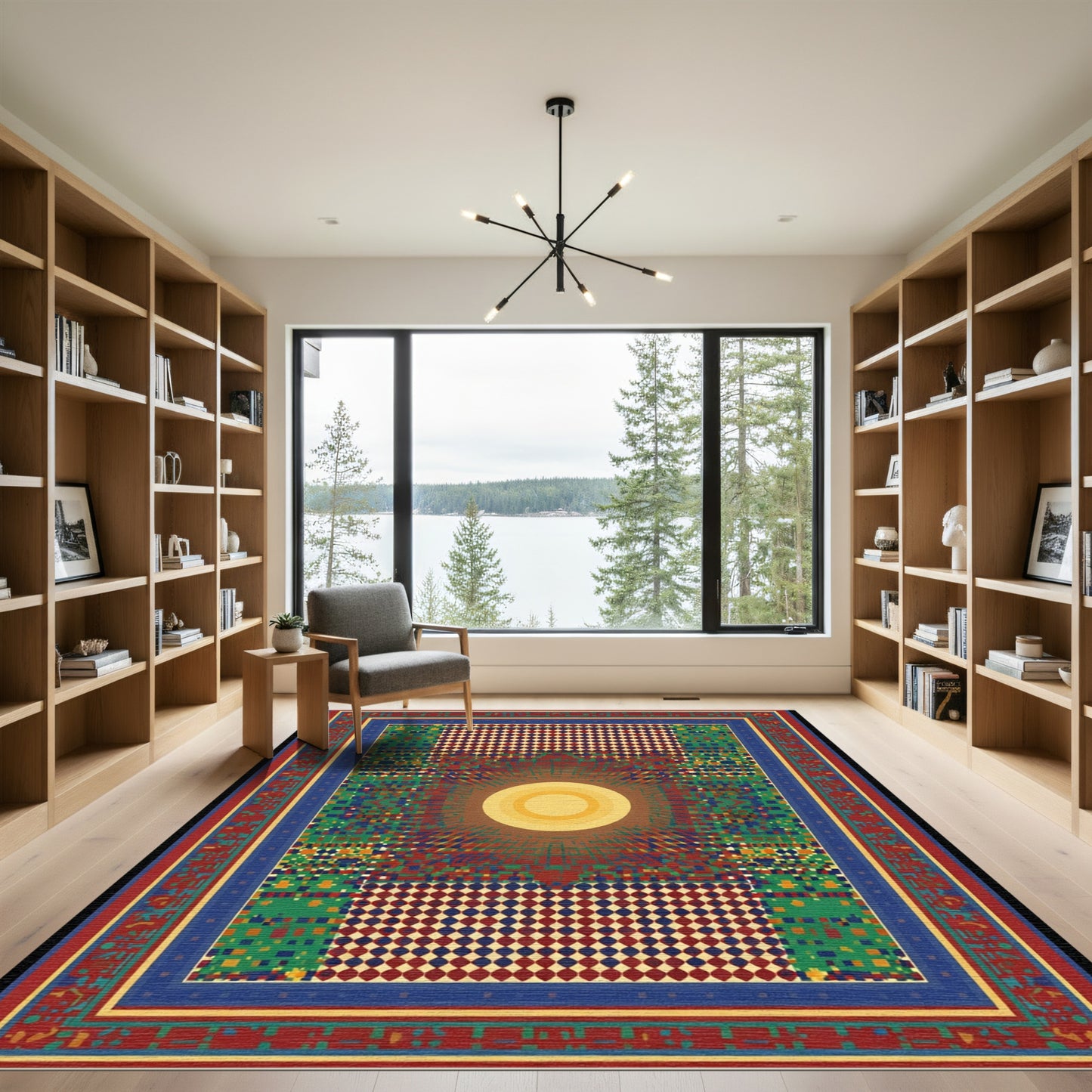 Vibrant Yellow Sun Geometric Textile Rug