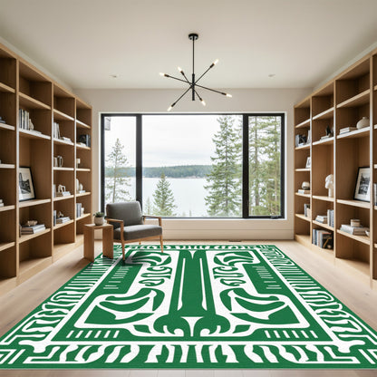 Deep Green Organic Art Deco Rug