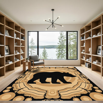 Black Bear Woodland Circle Art Rug