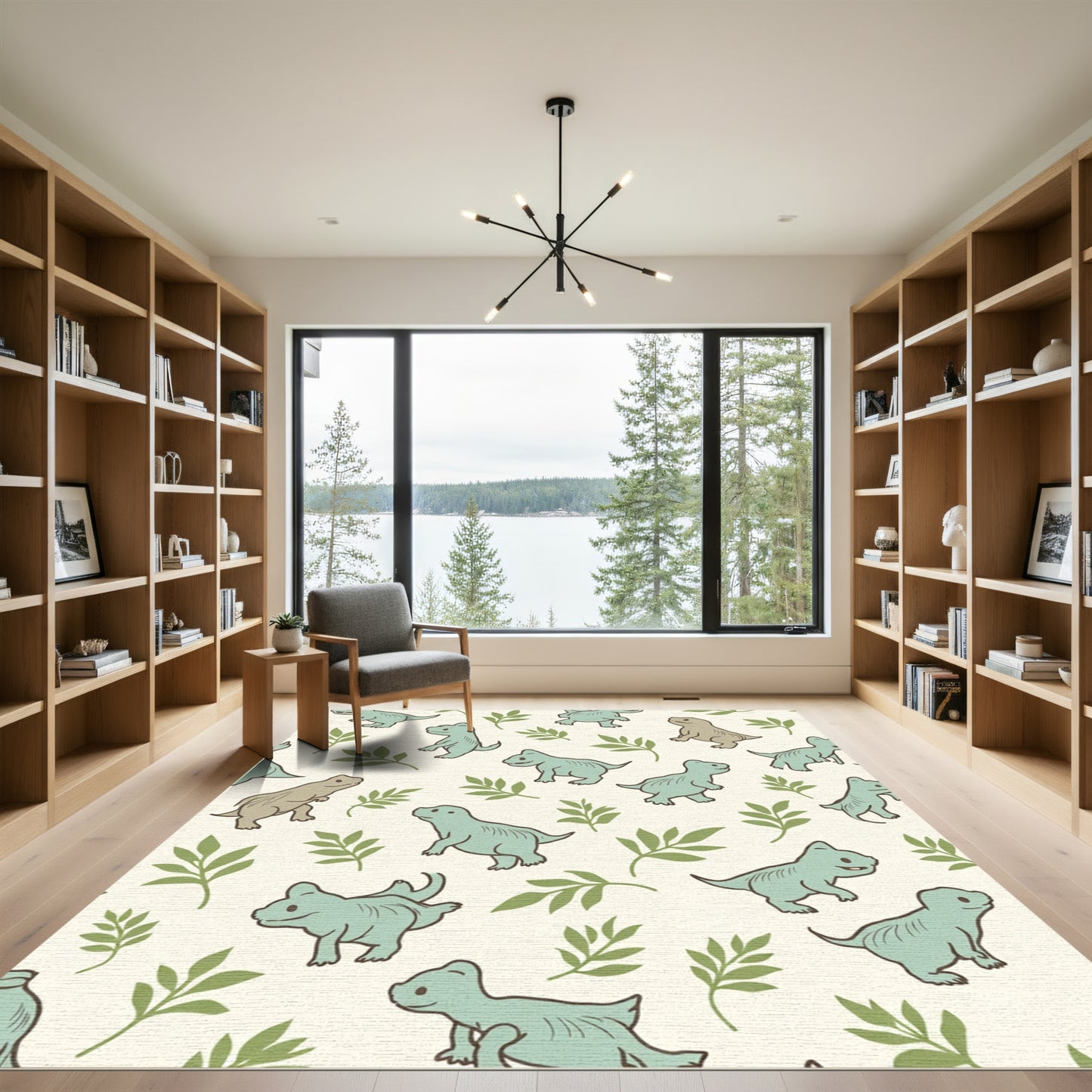 Pale Green Dinosaur Leaves Repeat Rug