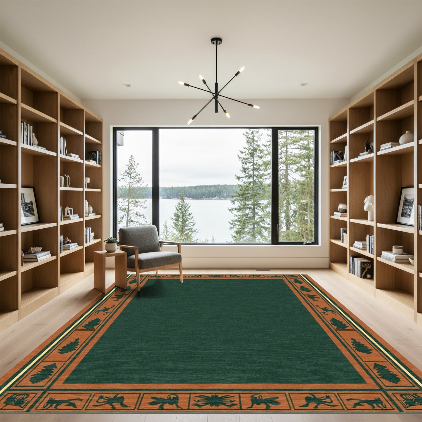 Forest Animals Terra Cotta Geometric Border Rug
