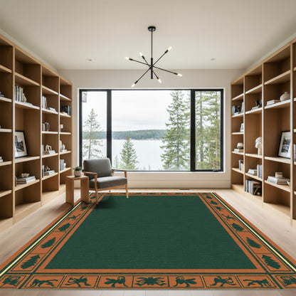 Forest Animals Terra Cotta Geometric Border Rug