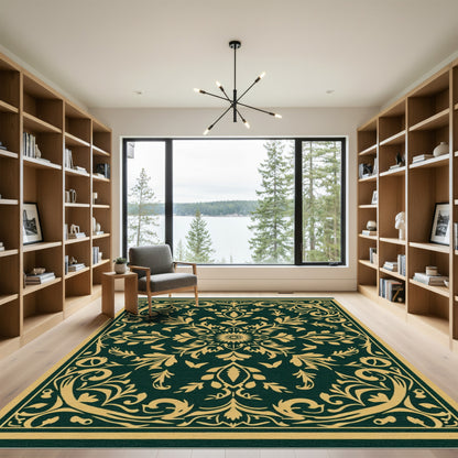 Golden Floral Medallion Emerald Rug