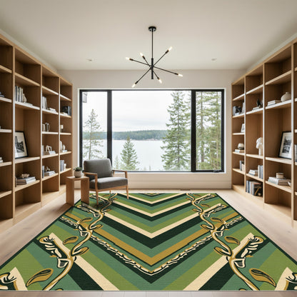 Earthy Green Chevron Vine Composition Rug