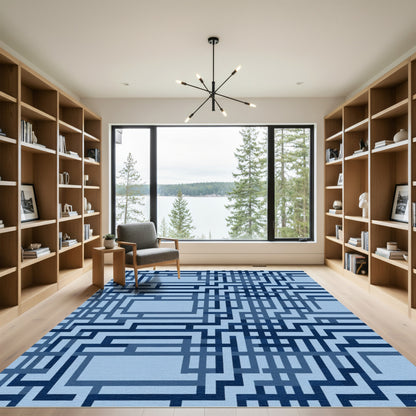 Navy Blue Interlocking Geometric Lines Rug