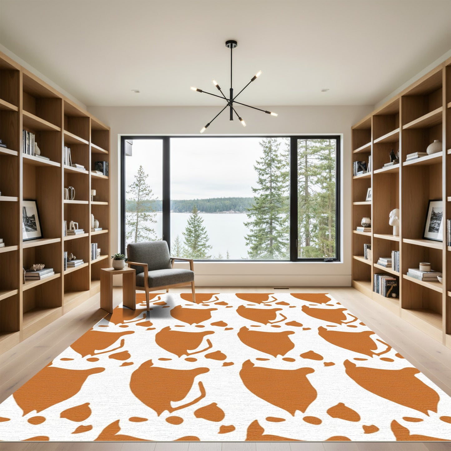 Terracotta White Abstract Paw Arrangement Rug