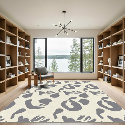 Cream Gray Organic Abstract Shapes Rug