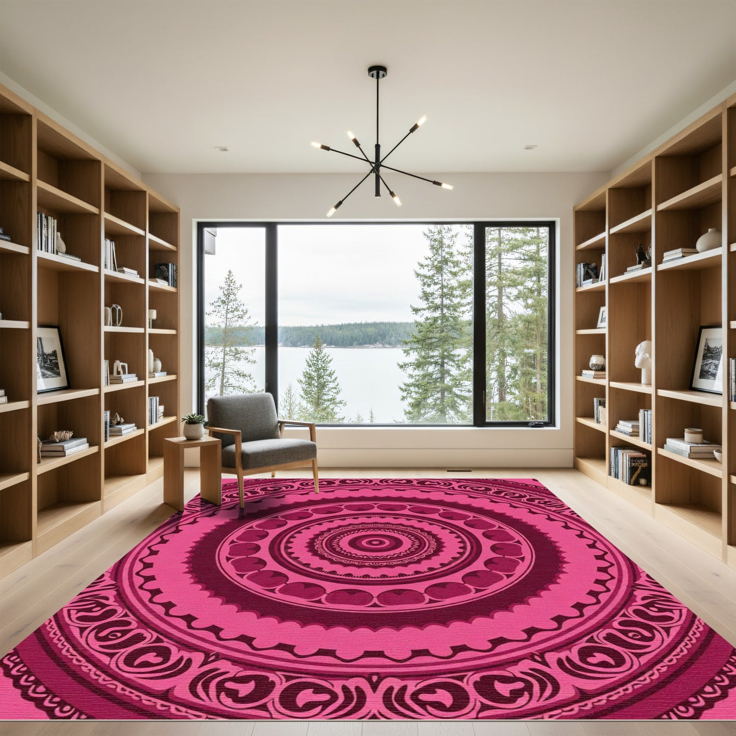 Radiant Pink Mandala Geometric Rug