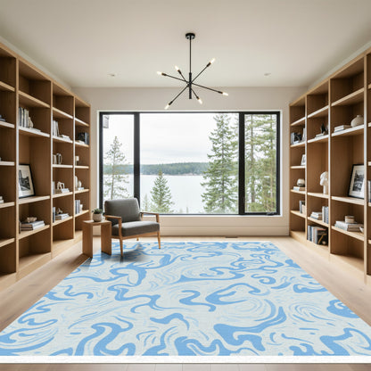 Blue Swirling Abstract Fluid Rug
