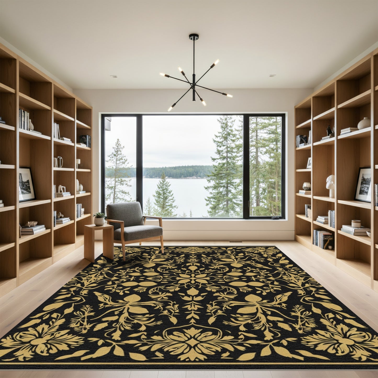 Ouroboros Gold Floral Damask Rug