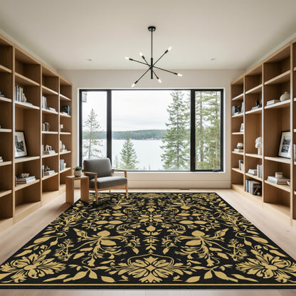 Ouroboros Gold Floral Damask Rug