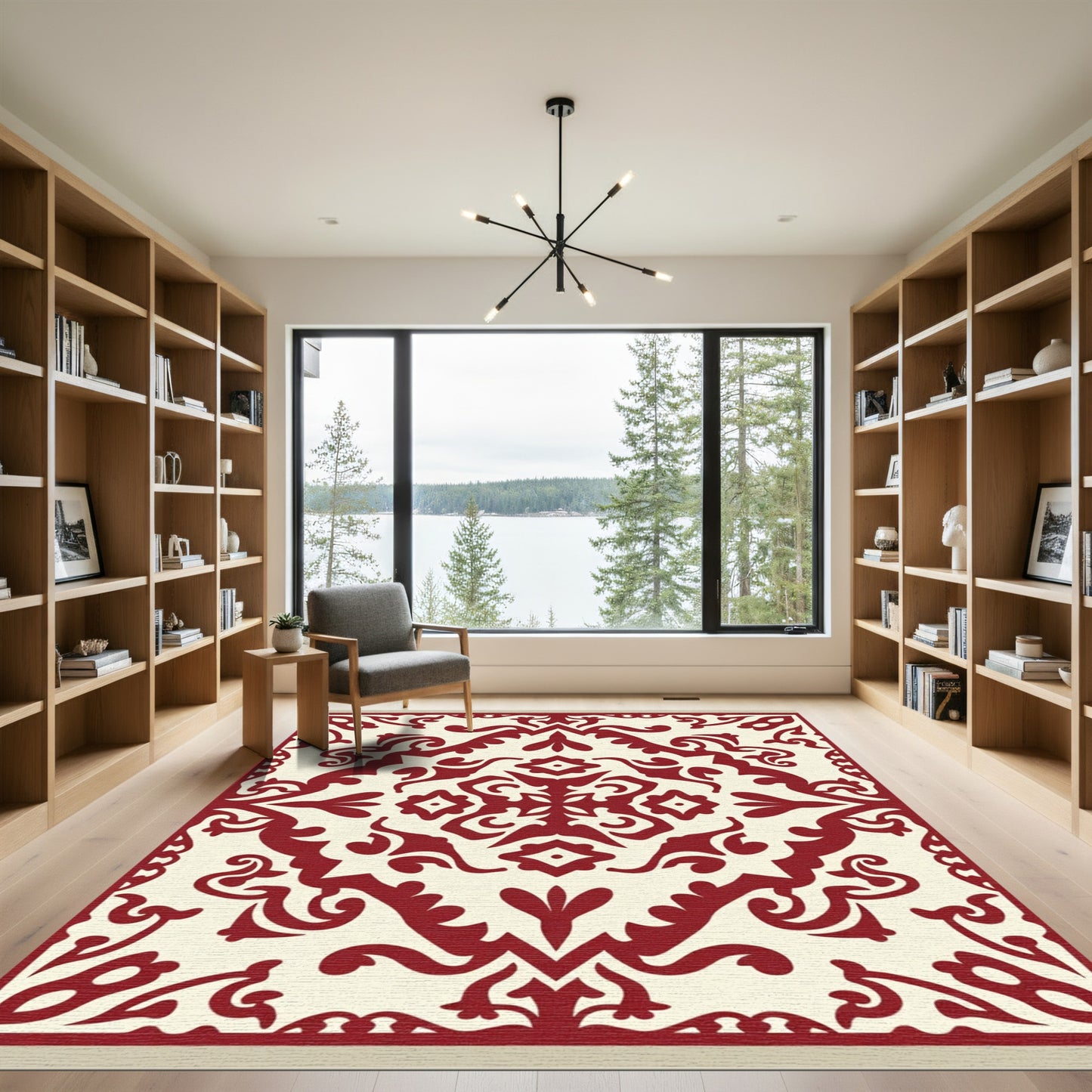 Crimson Ivory Damask Medallion Rug