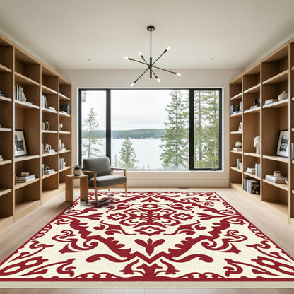 Crimson Ivory Damask Medallion Rug