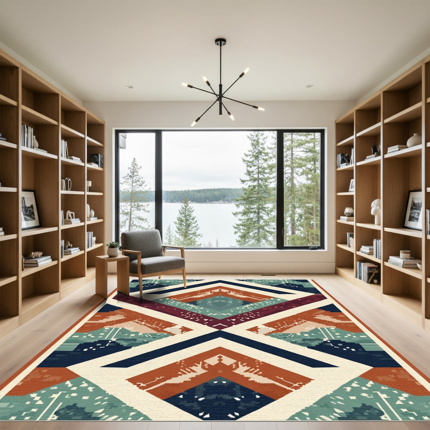 Geometric Terracotta Teal Diamond Rug