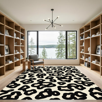 Cream Black Abstract Spots Rug