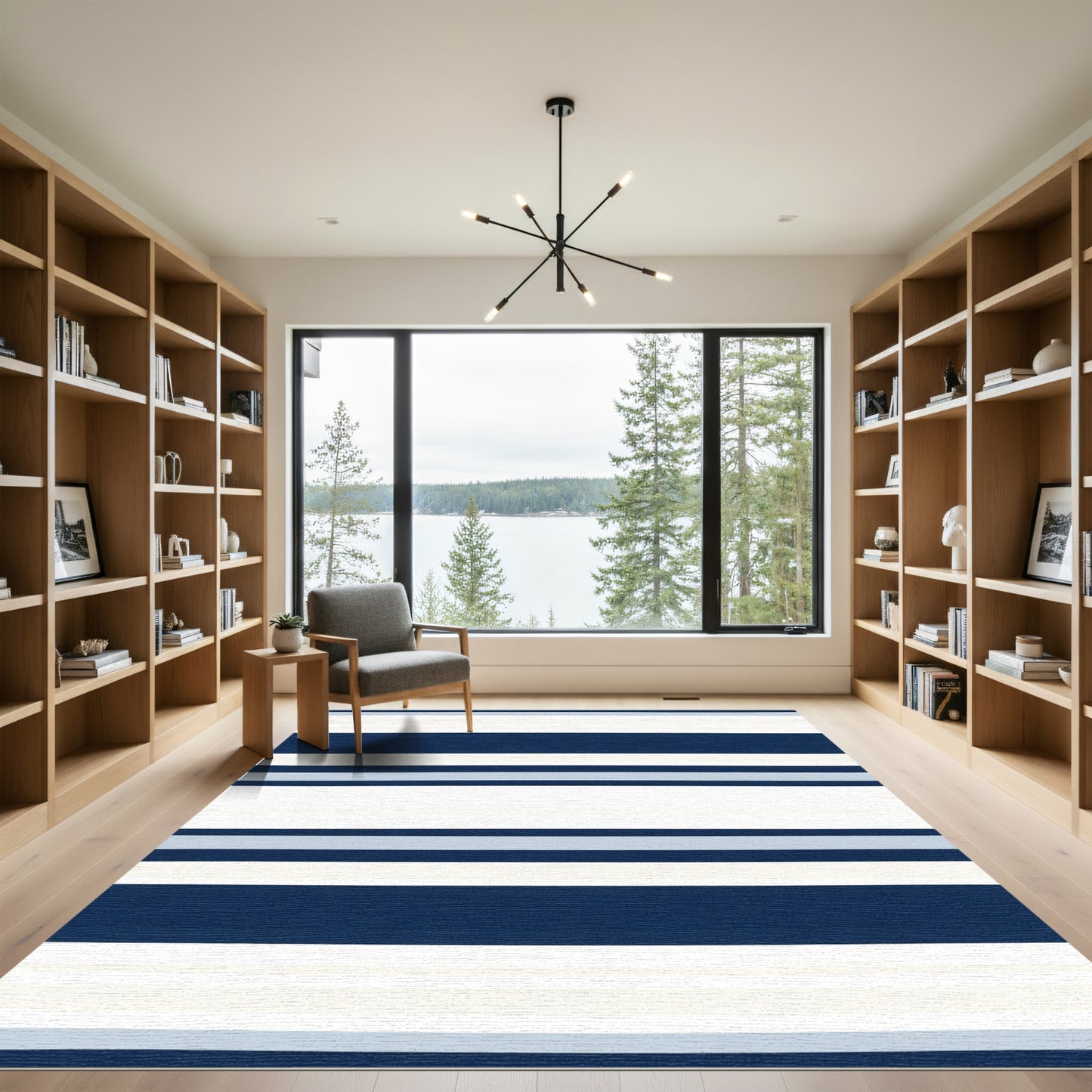 Navy Blue Stripe Wide Comfort Rug