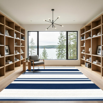 Navy Blue Stripe Wide Comfort Rug