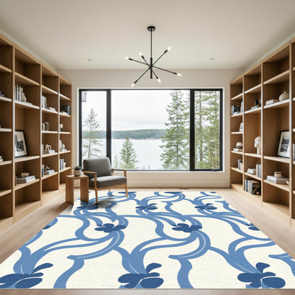 Blue Floral Vine Lattice Rug