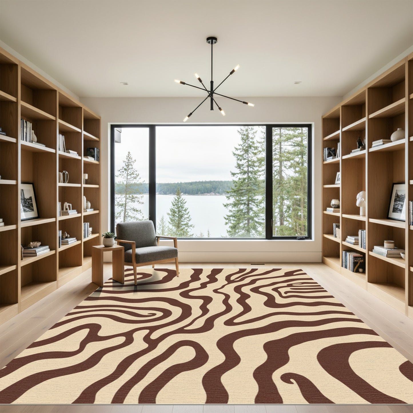 Brown Caramel Swirl Abstract Waves Rug