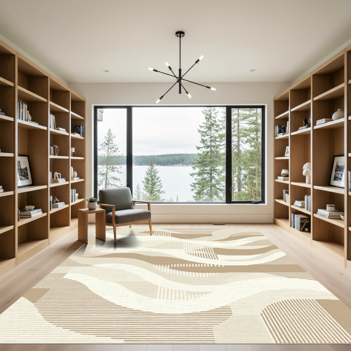 Beige Abstract Wave Stripes Rug