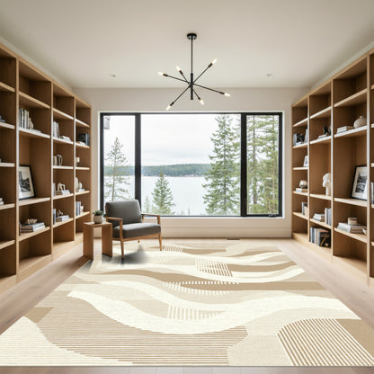 Beige Abstract Wave Stripes Rug